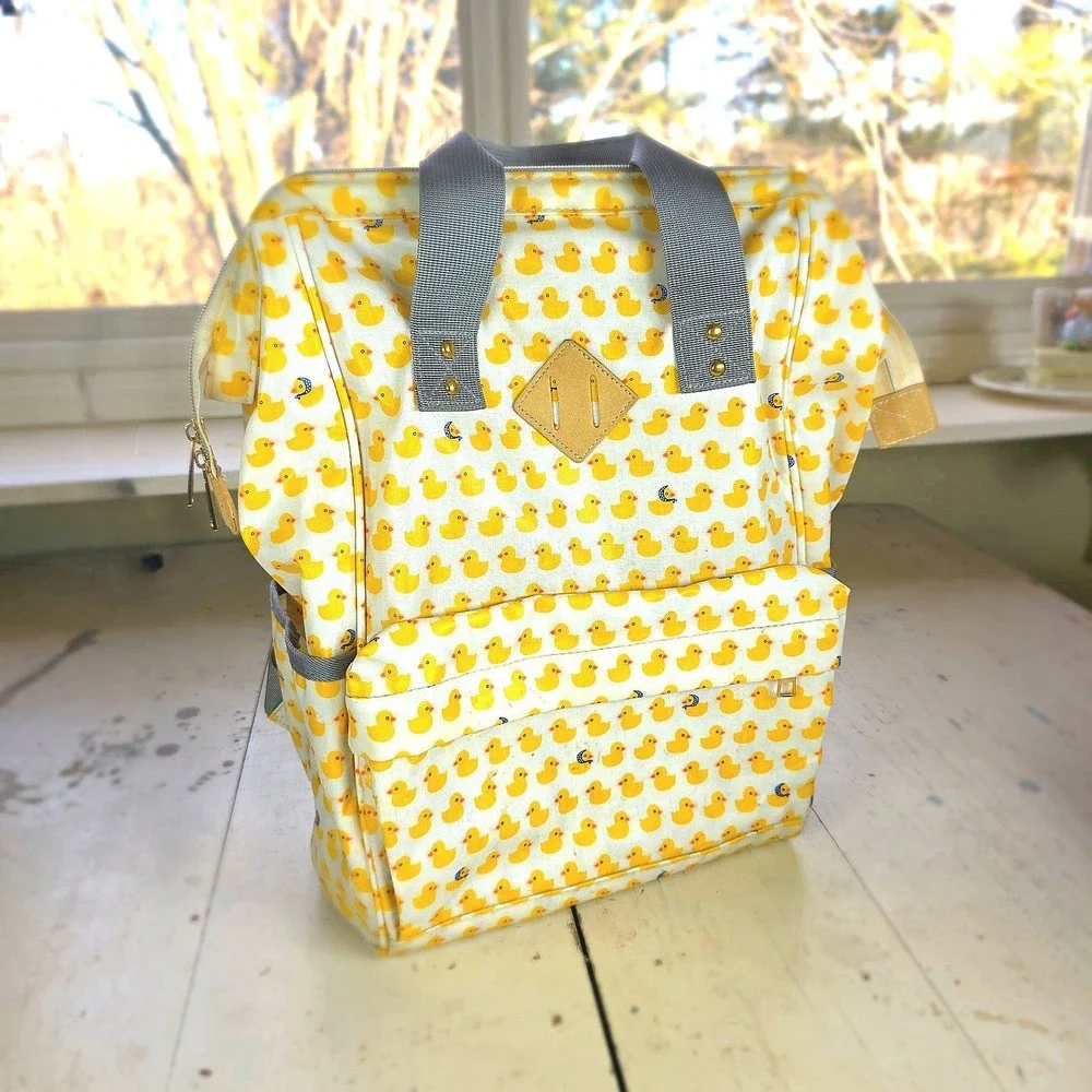 Yellow Rubber Duck Print Washable Waterproof Backpack Diaper Bag Travel - Picture 1 of 15